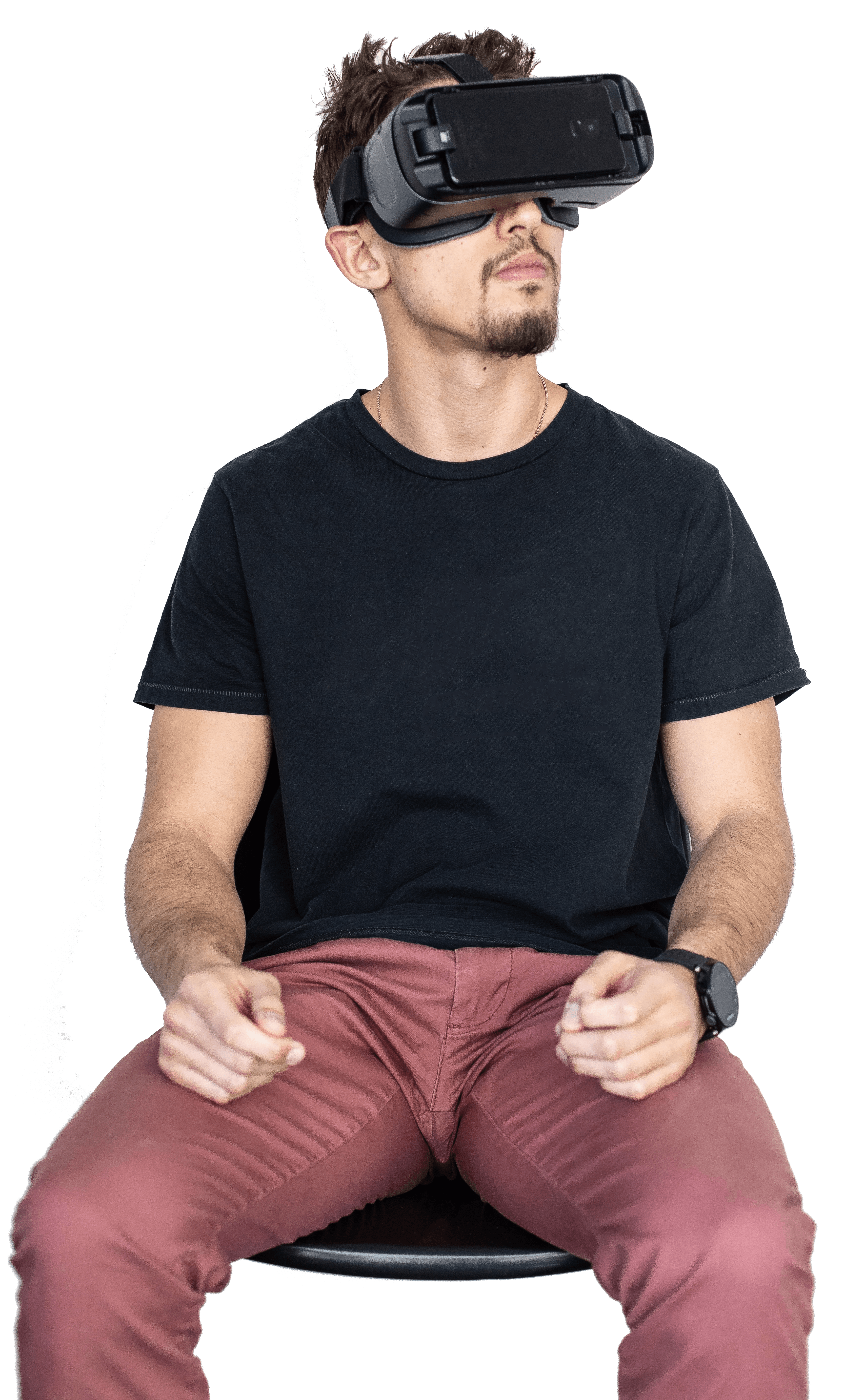 Men playing with virtual reality glasses